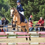 Petit cavalier des Écuries du Mas en concours à l'extérieur.